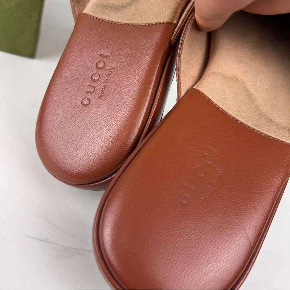 Gucci Brown GG Canvas and Leather Horsebit Mules with Red & Green Web - Picture 5 of 8